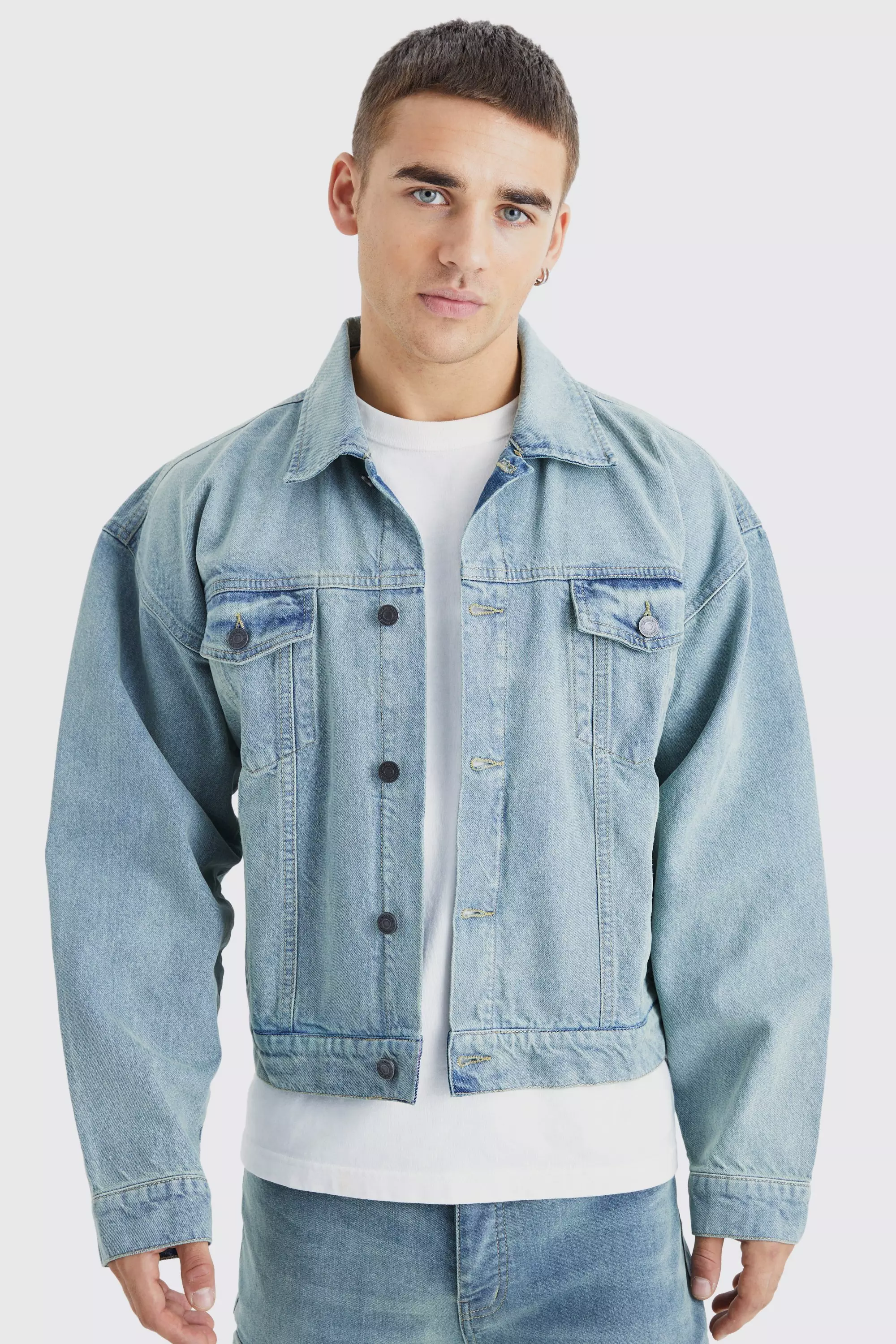 Boxy Fit Denim Jacket boohooMAN USA